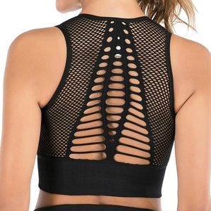 Long line sports bra crop with fishnet cutouts